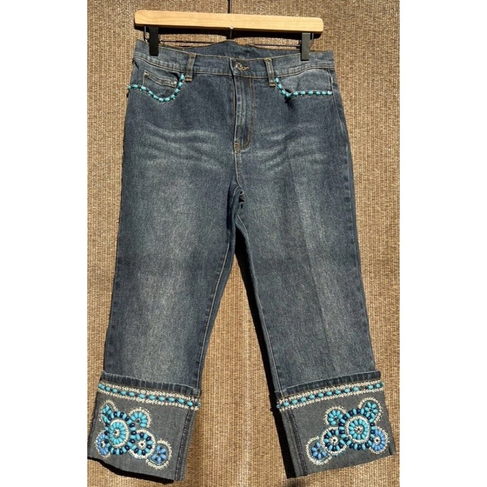 DG2 By Diane Gilman Embellished Jewels & Stone Denim Jeans Womans Sz 6